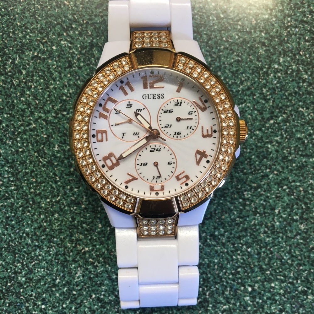 White and gold guess watch